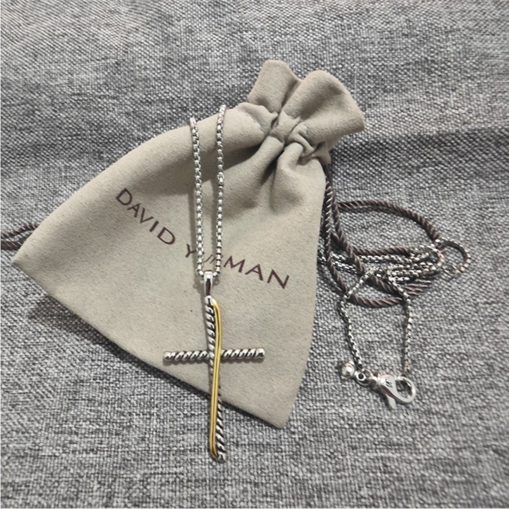 David Yurman Two-Tone Cable Cross Pendant Necklace - Silver & Gold